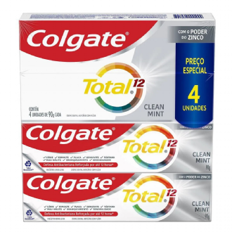 KIT CREME DENTAL COLGATE TOTAL 12 CLEAN MINT 4 UNIDADES  90GR CADA