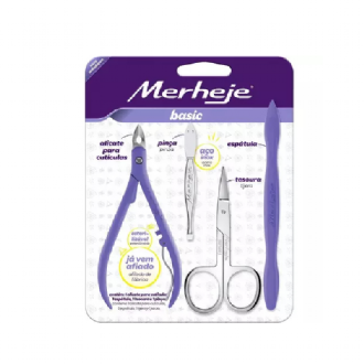 KIT ALICATE + PIN�A + TESOURA + ESP�TULA PARA UNHAS MERHEJE BASIC