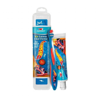 KIT CONDOR ESCOVA + CRME DENTAL + ESTOJO PROTETOR HOT WHEELS
