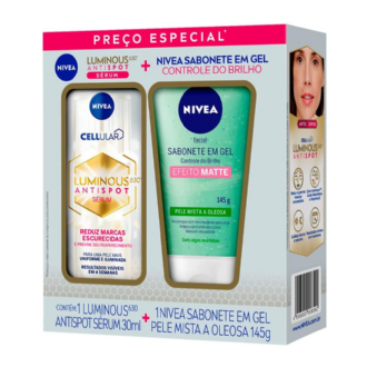 KIT NIVEA SRUM INTENSIVO CELLULAR LUMINOUS 630 ANTISPOT 30ML + SABONETE GEL EFEITO MATTE 145G 
