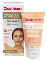 PROTETOR SOLAR TOQUE SECO ANTISSINAIS COM COR CLARA FPS50 CICATRICURE 40G