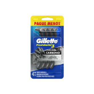 KIT APARELHO DE BARBEAR DESCART�VEL GILLETTE PRESTOBARBA 3 CARV�O ATIVADO 4 UNIDADES