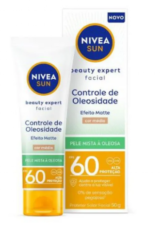 PROTETOR SOLAR NIVEA CONTROLE DE OLEOSIDADE COM COR M�DIA FPS60 SUN BEAUTY EXPERT 50G