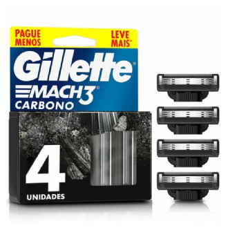 CARGA REFIL PARA APARELHO DE BARBEAR GILLETTE MACH3 CARBONO 4 UNIDADES