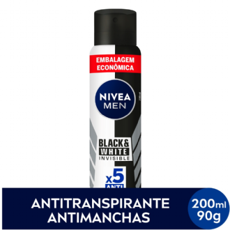 DESODORANTE NIVEA MEN BLACK&WHITE INVISIBLE 48H ANTITRANSPIRANTE MASCULINO AEROSOL 200ML