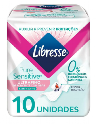 Absorvente Libresse Pure Sensitive Ultrafino com Abas 10 Unidades
