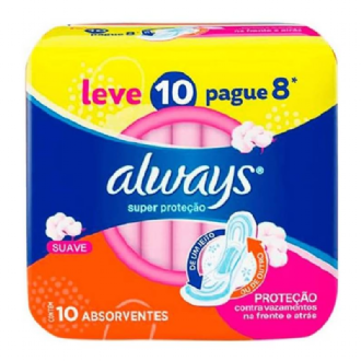 ABSORVENTE ALWAYS SUPER PROTEO SUAVE COM ABAS LEVE 10 PAGUE 8