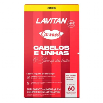 Suplemento Alimentar Lavitan Carmed Cabelos e Unhas Sabor Iogurte de Morango 60 Comprimidos Mastigveis