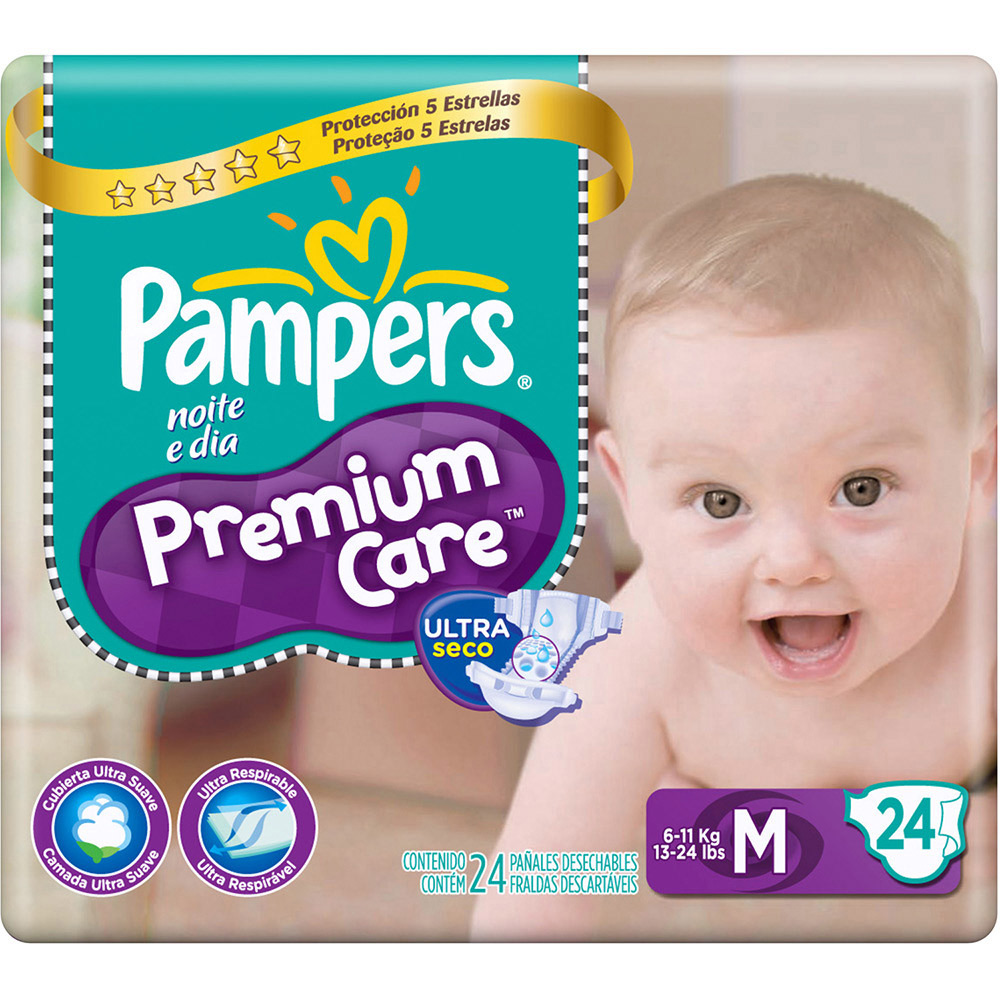 Fralda Pampers M Premium Care PacotÃo 24 Unidades Drogão Super