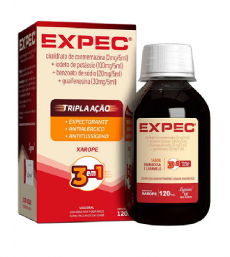 Expec Tripla A��o Xarope 120ml � Oxomemazina + Guaifenesina + Iodeto de Pot�ssio Sabor Framboesa e Caramelo 