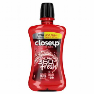 ENXAGUANTE ANTISSPTICO BUCAL CLOSEUP RED HOT PROTEO 360 FRESH ZERO LCOOL COM 500ML