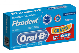 KIT FIXODENT ORIGINAL 40G GR�TIS CREME DENTAL ORAL-B 70G