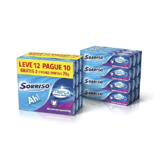 KIT CREME DENTAL SORRISO TRIPLA LIMPEZA COMPLETA LEVE 12 PAGUE 10 UNIDADES 70G