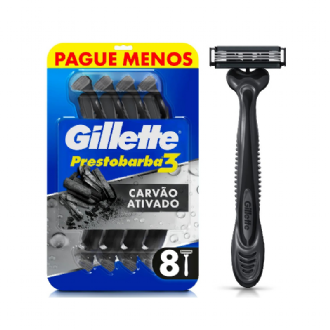 KIT APARELHO DE BARBEAR DESCART�VEL GILLETTE PRESTOBARBA 3 CARV�O ATIVADO 8 UNIDADES