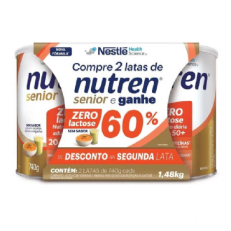 NUTREN SENIOR SEM SABOR ZERO LACTOSE 2 UN COM 740G CADA