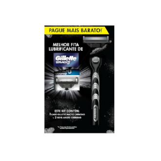 APARELHO GILLETTE RECARREGAVEL MACH3 CARBONO + 2 CARGA PARA BARBEAR 