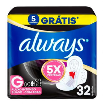 Absorvente Always Noturno Suave Com Abas Tamanho G 32 Unidades