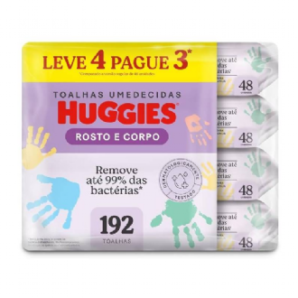 KIT TOALHA UMEDECIDA INFANTIL DISNEY BABY HUGGIES ONE & DONE PACOTE 4 UNIDADES