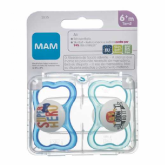 KIT CHUPETA MAM AIR COR AZUL TAMANHO 2 - MAIORES DE 6 MESES COM 2 UNIDADES