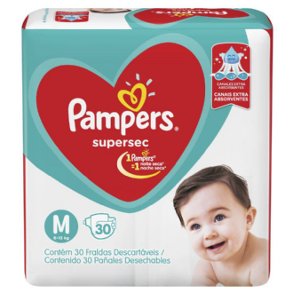 PAMPERS SUPERSEC TAMANHO M 30 UNIDADES