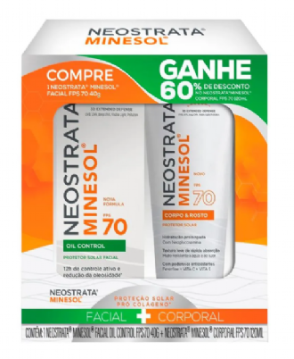 KIT PROTETOR SOLAR FACIAL FPS 70 OIL CONTROL 40G + PROTETOR SOLAR CORPO E ROSTO FPS 70 120ML NEOSTRATA MINESOL