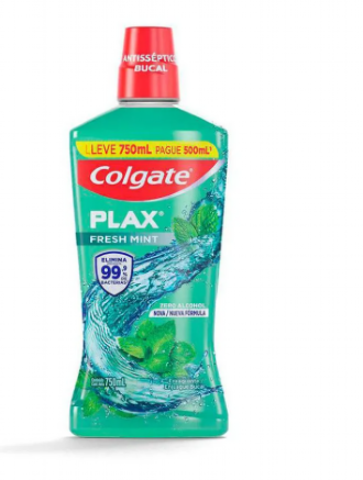 ENXAGUANTE BUCAL SEM �LCOOL COLGATE PLAX FRESH MINT LEVE 750ML