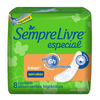 ABSORVENTE SEMPRE LIVRE ESPECIAL ADAPT SUAVE SEM ABAS 8 UNIDADES