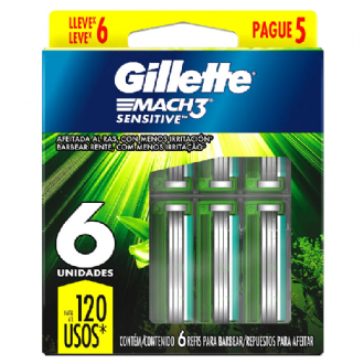 CARGA REFIL PARA APARELHO DE BABEAR GILLETTE MACH3 SENSITIVE - 6 UNIDADES
