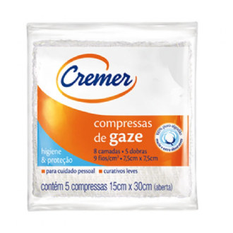 COMPRESSA DE GAZE EST�RIL CREMER 7,5CM X 7,5CM PACOTE 5 UNIDADES