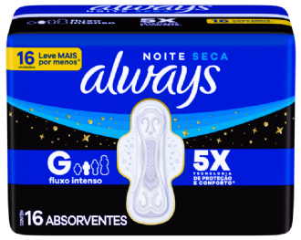 ABSORVENTE ALWAYS ACTIVE NOTURNO COM ABAS LEVE 16 PAGUE 14 UNIDADES