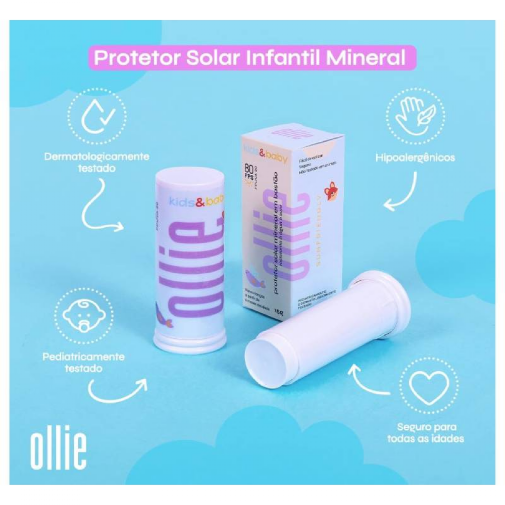 PROTETOR SOLAR INFANTIL BASTÃO OLLIE MINERAL FPS80 FPUVA30 15G | Drogão ...