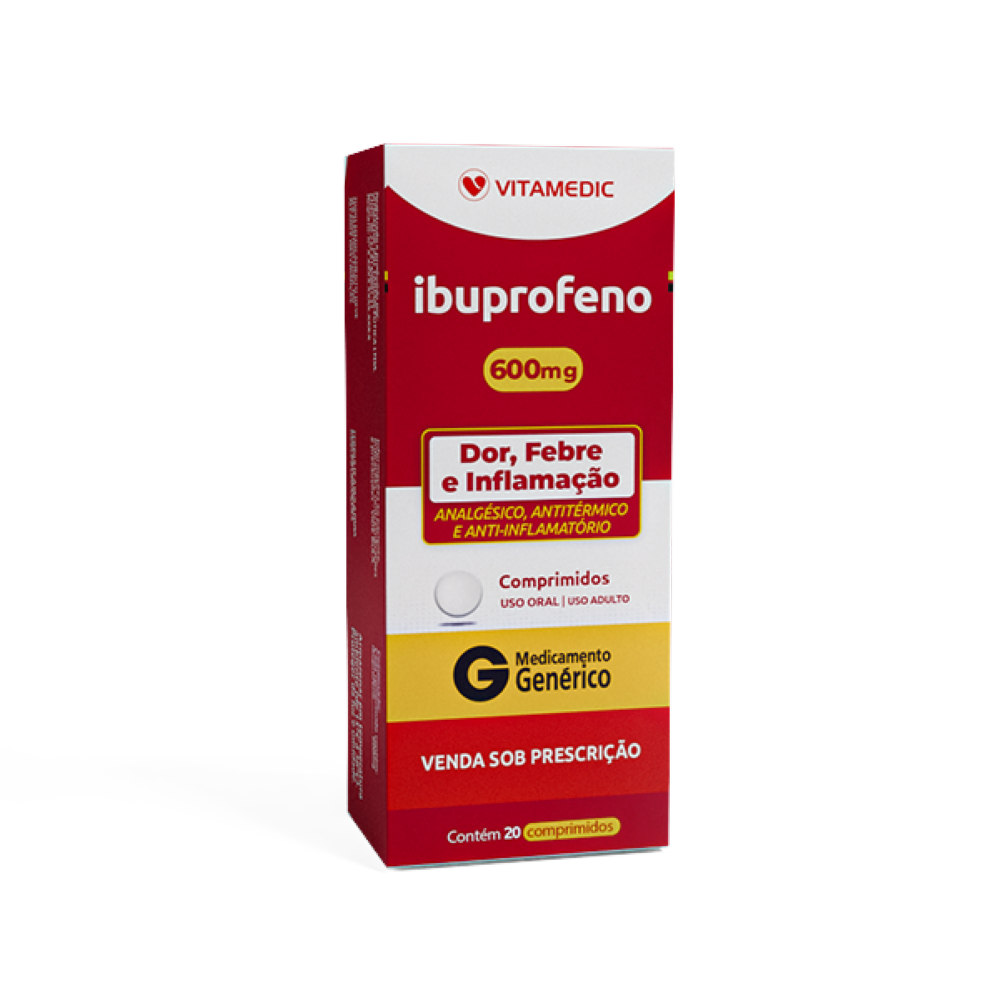 IBUPROFENO GENÉRICO VITAMEDIC 600MG COM 20 CAPSULAS | Drogão Super