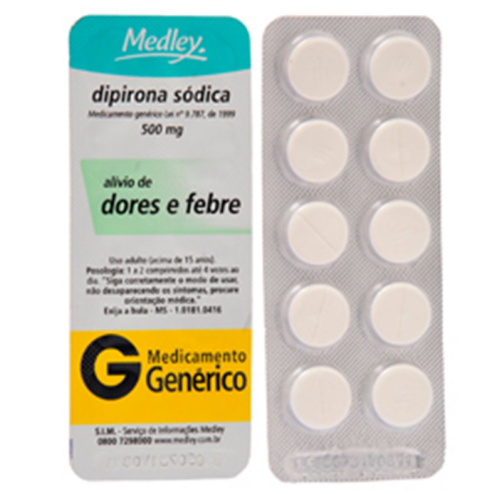 DIPIRONA 500MG MEDLEY 10 COMPRIMIDOS | Drogão Super