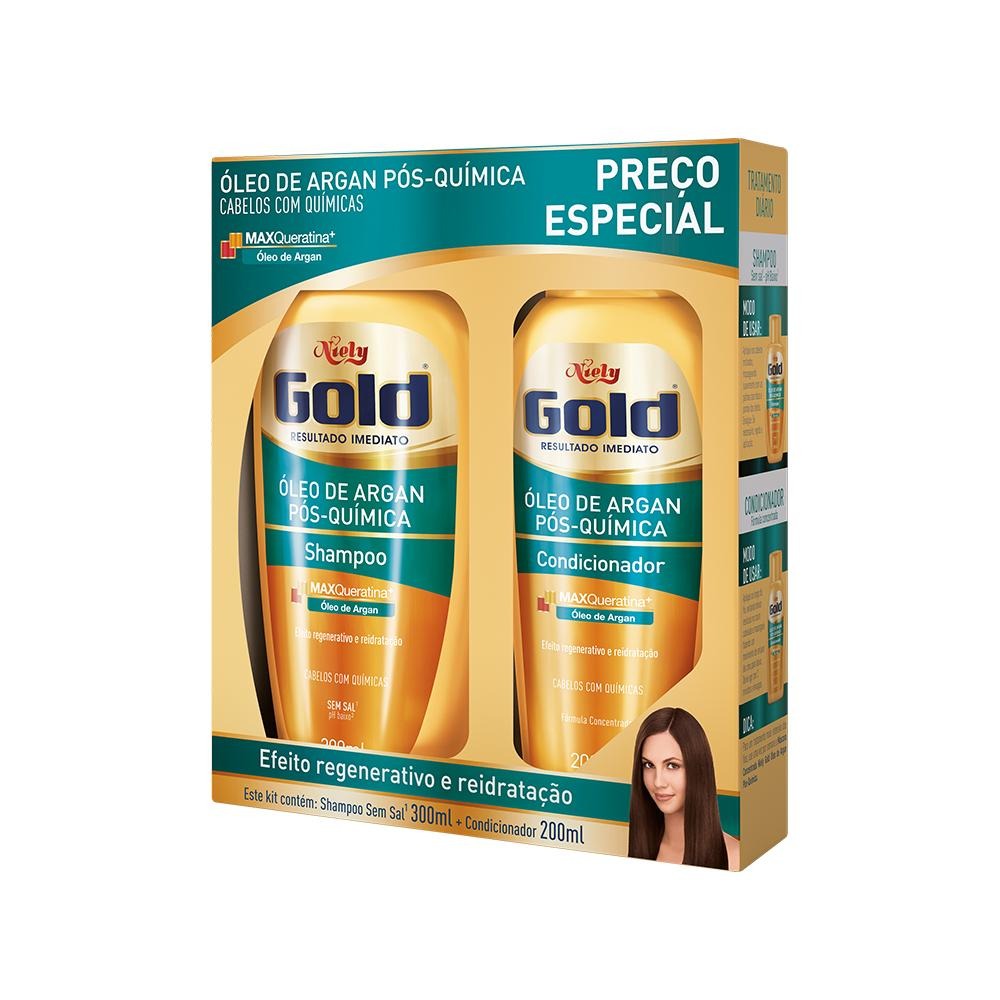 KIT NIELY GOLD ÓLEO DE ARGAN PÓSQUÍMICA SHAMPOO 300ML + CONDICIONADOR