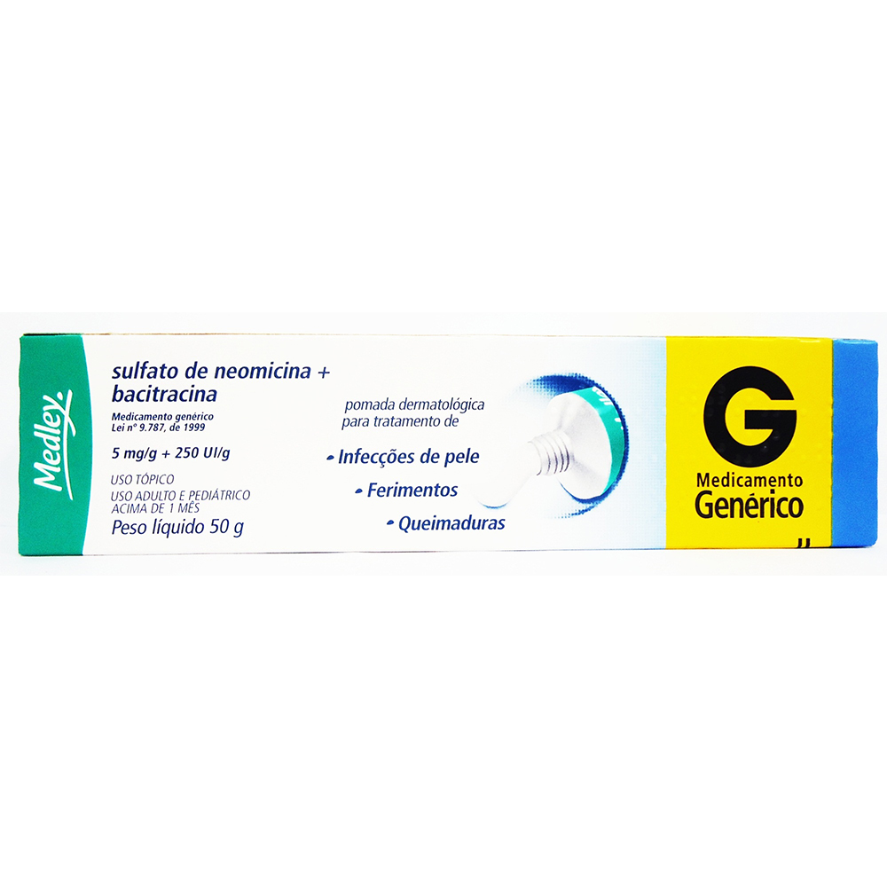 SULFATO DE NEOMICINA + BACITRACINA 250 UI + 5MG/G 50G POMADA | Drogão Super